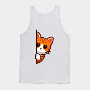 Orange Cat Peeking Tank Top